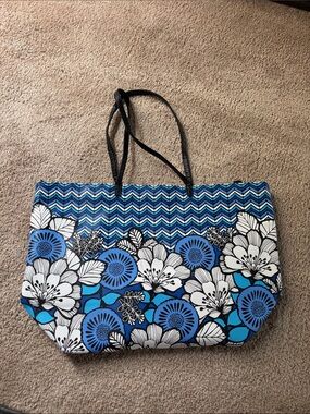 Vera Bradley Floral and Chevron Pattern Leather Shoulder Tote Bag